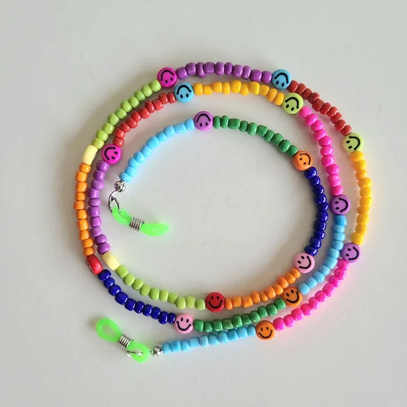 Smiley Face Colorblock Beaded Glasses Cord - Picture 2 of 7